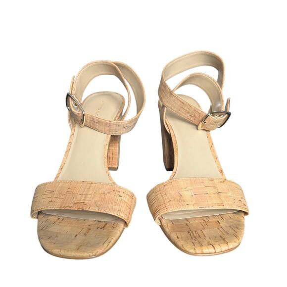Ann Taylor Leda Natural Cork Block High Heel Sandal Size 8 1/2 - Picture 2 of 10
